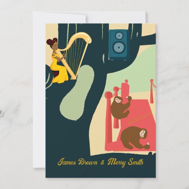 Invitation Beau Harpist Sleepy Mariage du haut-parleur (Devant)