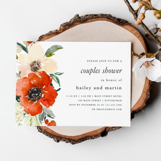 Invitation Beau hiver Floral Mariage Couples Douche (Créateur téléchargé)