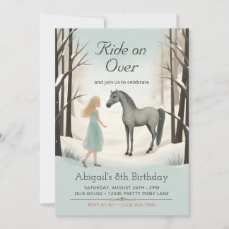 Invitation Beau hivernal Cheval et fille Pony Anniversaire
