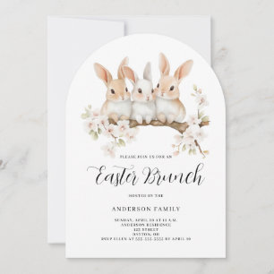 Invitation Beau lapin Floral Aquarelle Pâques Brunch
