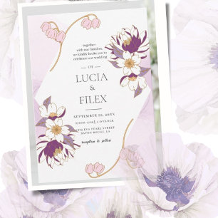 Invitation Beau Lotus Pruple Classique & Mariage d'encre coul