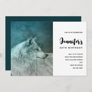 Invitation Beau loup gris dans une forêt foncée Anniversaire
