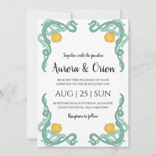 Invitation beau mariage art nouveau floral vintage