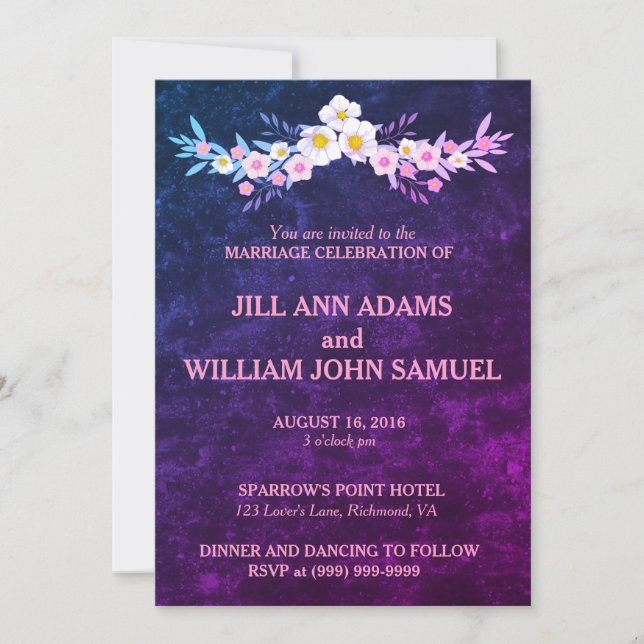 Invitation Beau Mariage bleu et violet (Devant)