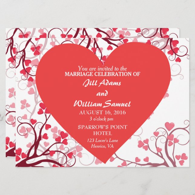 Invitation Beau Mariage de Coeurs (Devant / Derrière)