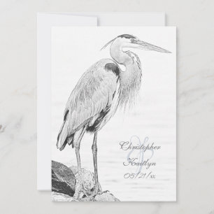 Invitation Beau Mariage de croquis d'oiseaux d'eau de Héron b