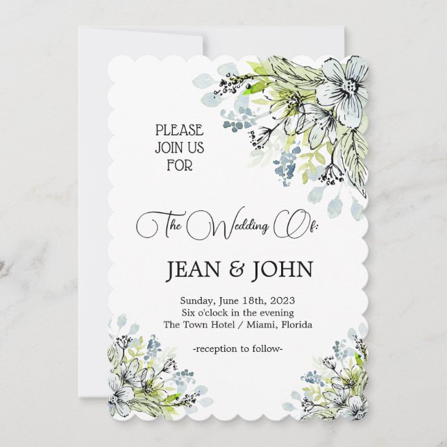 Invitation Beau Mariage de fleurs subtiles (Devant)