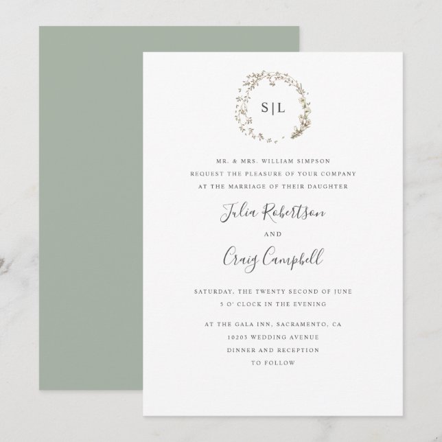 Invitation Beau mariage de monogramme officiel BellFlowers (Devant / Derrière)