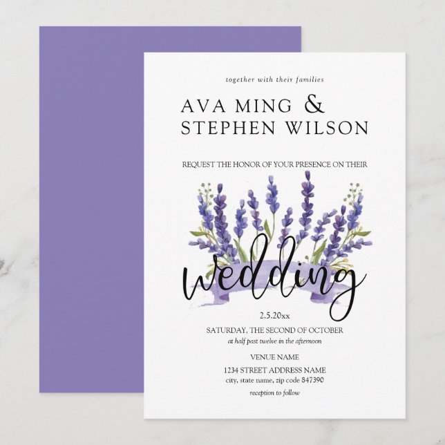 Invitation Beau Mariage de Wisteria (Devant / Derrière)