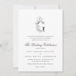 Invitation Beau Mariage floral 'G' Monogramme