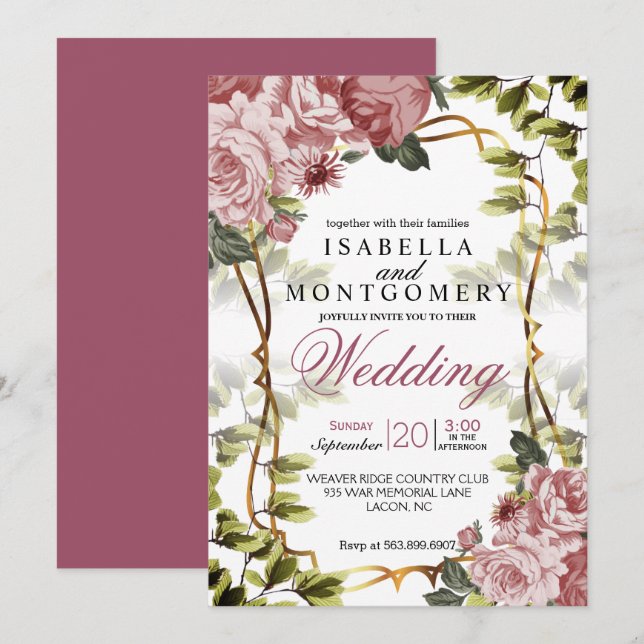 Invitation Beau Mariage Floral Mauve (Devant / Derrière)