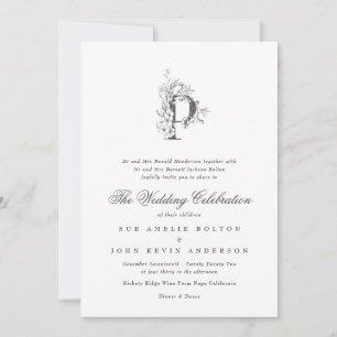 Invitation Beau Mariage floral 'P' Monogramme