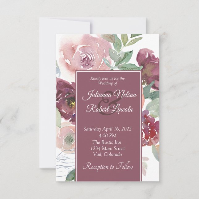 Invitation Beau Mariage floral rose et mauve (Devant)