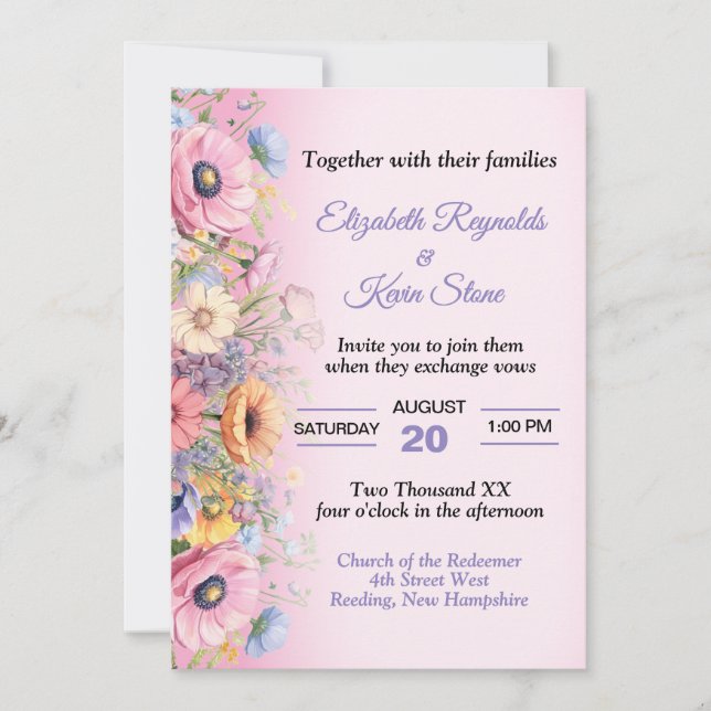 Invitation Beau Mariage Pastel Flowers (Devant)