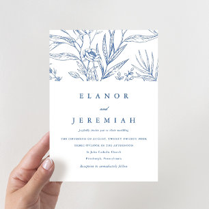 Invitation Beau Mariage photo floral bleu et blanc
