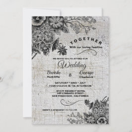 Invitation Beau noir & gris Mariage de fleurs artistiques