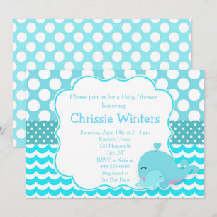 Invitation Beau Parent & Bébé Baleine Baby shower Garçon bleu