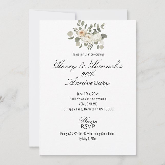 Invitation Beau Pastel Floral 20e ANNIVERSAIRE (Dos)