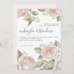 Invitation Beau Peach Blush Roses d'aquarelle