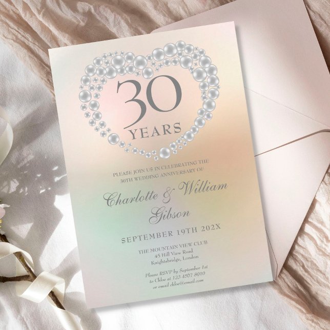 Invitation Beau Pearl Heart 30e anniversaire de Mariage (Créateur téléchargé)