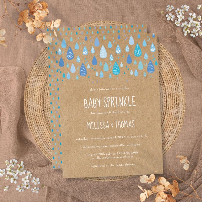 Invitation Beau Raindrops Couples Baby shower Saupoudrer (Cute Blue Raindrops Couples Baby Shower Sprinkle Invitation)