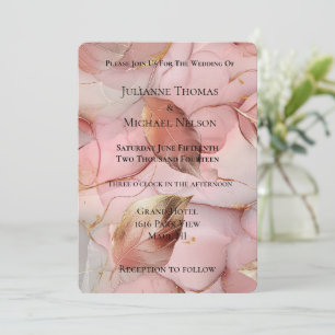 Invitation Beau Romantique Blush Feuille or rose Mariage