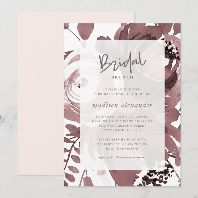 Invitation Beau Rose Couleur Floral Blush Bridal Brunch (Devant / Derrière)