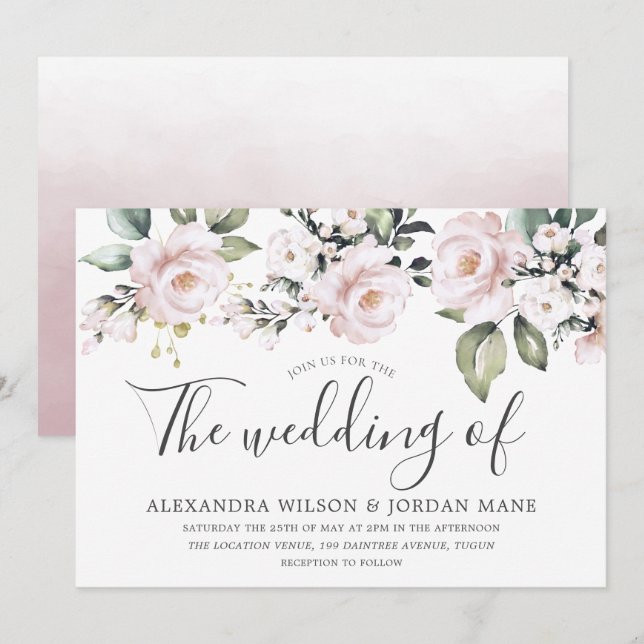 Invitation Beau Rose Dusty Blush Pink Mariage (Devant / Derrière)