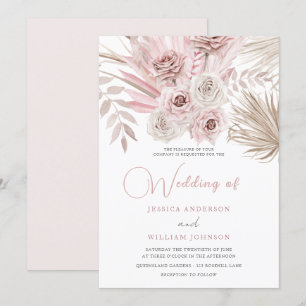 Invitation Beau Rose Dusty et Mariage Boho ivoire Blush