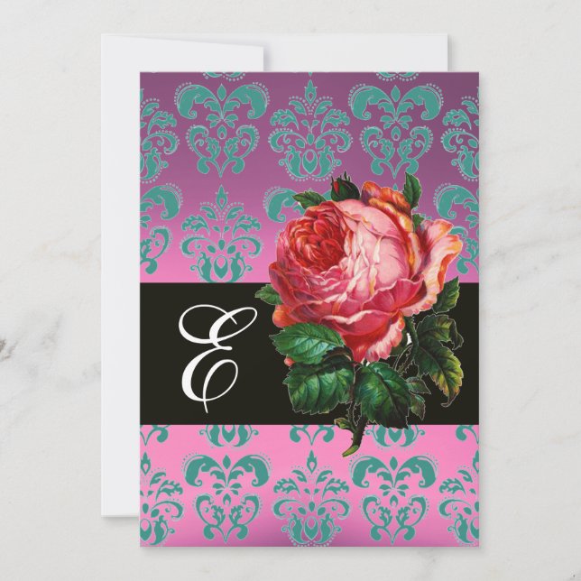 INVITATION BEAU ROSE ROSE LILAC BLEU DAMASK MONOGRAM (Devant)