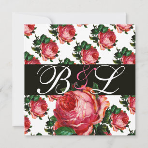 INVITATION BEAU ROSE ROSE ROSE AQUA BLEU TURQUOISE MONOGRAMME