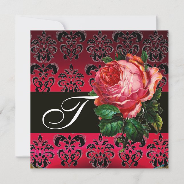 INVITATION BEAU ROSE ROSE ROSE FUCHSIA NOIR DAMASK MONOGRAM (Devant)
