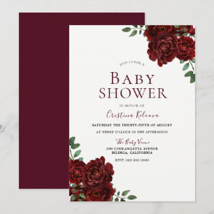 Invitation Beau Roses Rouges Baby shower romantique