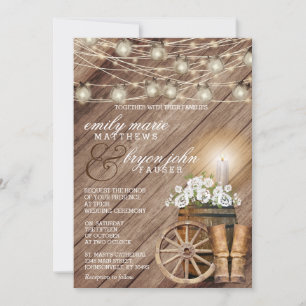 Invitation Beau tonneau en bois rustique et floral blanc