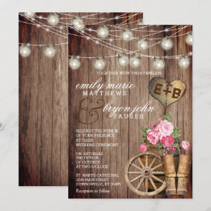 Invitation Beau tonneau en bois rustique et floral mauve