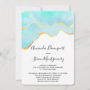 Invitation Beau vert tropical avec Mariage frontière or