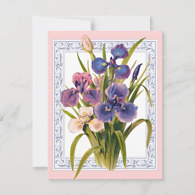 Invitation Beau Vintage Iris Bouquet Anniversaire (Devant)
