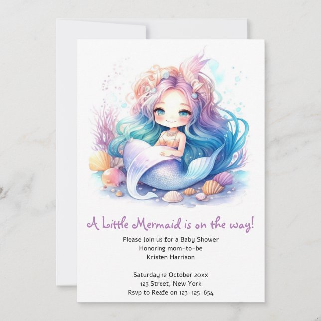 Invitation Beauté du Baby shower de la sirène de la petite fi (Devant)