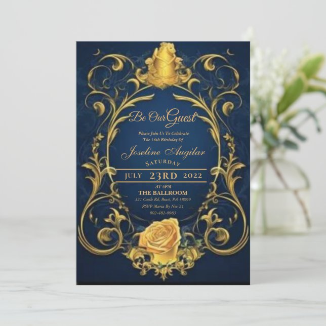 Invitation Beauté et la Bête Or Rose Sweet 16 (Debout devant)