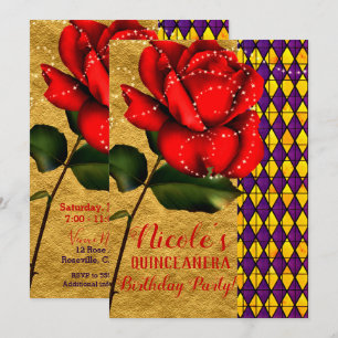 Invitation Beauté et la Bête Rose à Étincelles Rouges Quincea