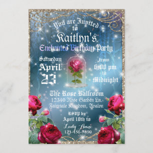 Invitation Beauté et la Bête Rose rouge enchantée Anniversair
