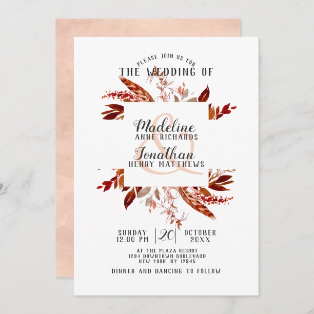 Invitation Beauté rustique Boho Chic Fall Mariage de couronne (Devant / Derrière)