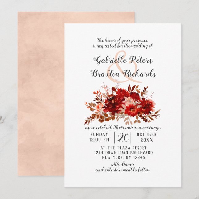 Invitation Beauté Rustique Floral Automne Boho Bouquet Mariag (Devant / Derrière)