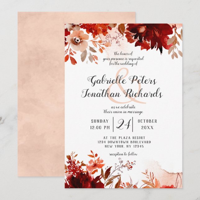 Invitation Beauté rustique Floral Drop Mariage d'aquarelle (Devant / Derrière)
