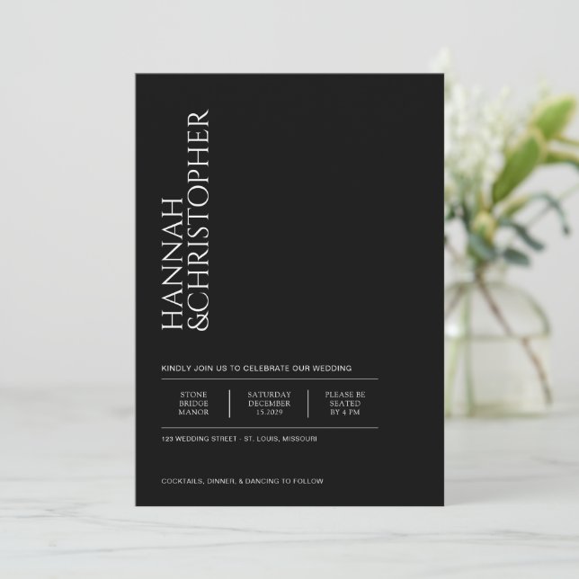 Invitation Beautiful Black & White Wedding (Debout devant)