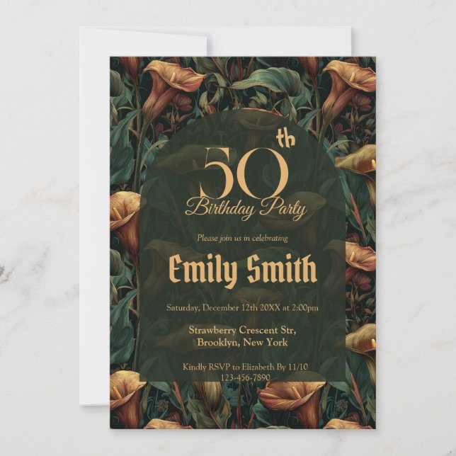 Invitation Beautiful Call Lilies Charm Girl’S Birthday (Devant)