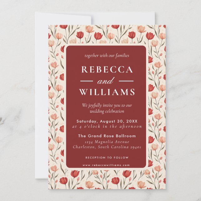 Invitation Beautiful Minimal Tulip Flower  Fall Wedding  (Devant)