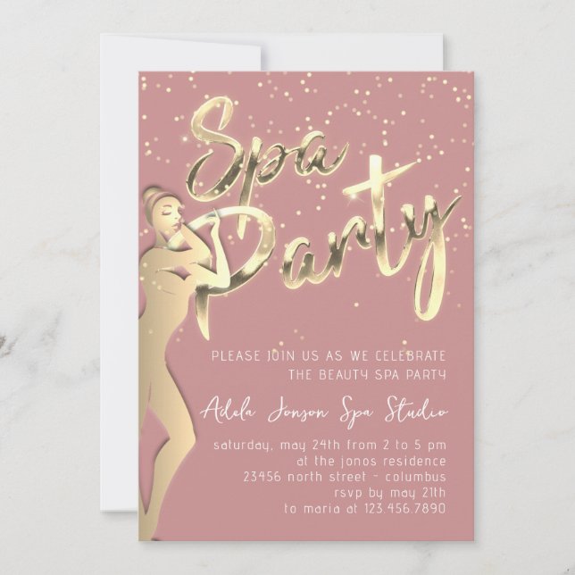 Invitation Beauty Body SPA Party Instant Télécharger Gold Ros (Devant)