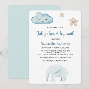 Invitation Beauty Pastel Blue Elephant Baby shower Par Mail