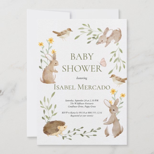 Invitation Beaux animaux de la forêt Baby shower des bois (Devant)